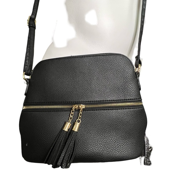 Vegan Leather Crossbody Bag with Fringe Tassels - Picture 2 of 5